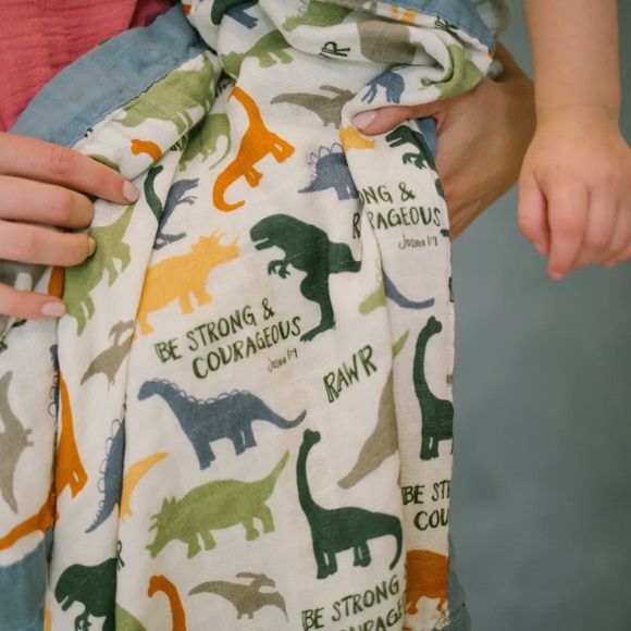 Dinosaurs "Be Strong and Courageous" Double Sided Blanket, 47" x 47" - Picture 2 of 4